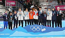 2020-01-22 Short track speed skating at the 2020 Winter Youth Olympics - Mixed NOC Team Relay - Victory Ceremony (Martin Rulsch) 40.jpg