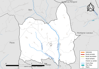 Carte en couleur présentant le réseau hydrographique de la commune