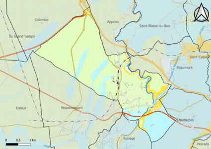 Carte montrant en couleurs le zonage géologique simplifié d'une commune