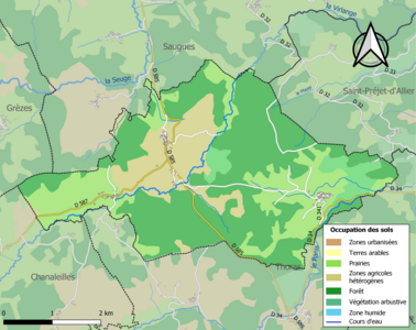 Carte en couleurs des infrastructures et de l'occupation des sols de la commune.