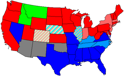 House seats by party holding plurality in state
80+% to 100% Democratic
80+% to 100% Republican
60+% to 80% Democratic
60+% to 80% Republican
Up to 60% Democratic
Up to 60% Republican 57 us house membership.png