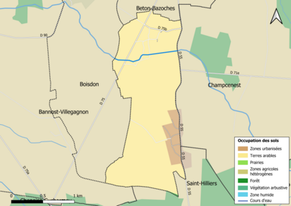 Carte des infrastructures et de l'occupation des sols en 2018 (CLC) de la commune.