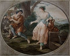 The Beautiful Rhodope in Love with Aesop, engraving by Bartolozzi, 1782, after a painting by Angelica Kauffman