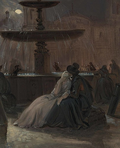 File:A lovers' tryst by moonlight, Plaza Mayor, Lima.jpg