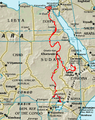 Map showing the course of River Nile