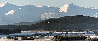Juneau International Airport in front of the Chilkat Range