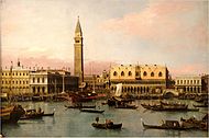 Canaletto (c. 1737) Vido de la placeto kaj la baseno de Sankta Marko en Venecio