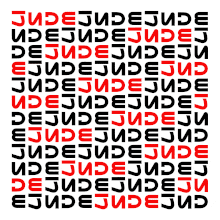 90deg rotational ambigram "Jude / Muslim" (Jew / Muslim in German) (and incidentally also a chain ambigram). Ambigramm Jude Muslim (black and red - animated).gif