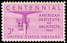 1957 stamp commemorating the AIA's centennial Architects 3c 1957 issue U.S. stamp.jpg