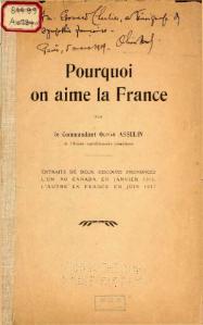 Olivar Asselin, Pourquoi on aime la France, 1917    