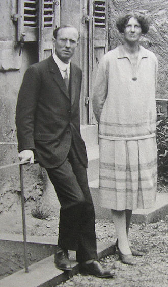 Bertram and Irene Pickard in the backyard of Geneva Quaker Centre, 1927 B I Pickard-QuakerCenterGeneva-1927.jpg