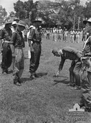 Lt Col Murray Robson receiving the surrender from Major General Uno in Bandjermasin on 17 September 1945. Bandjermasin surrender1945.jpg