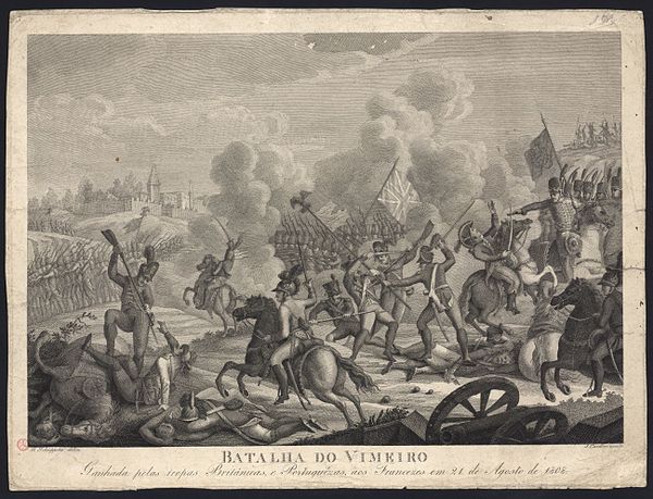 Portuguese and British troops fighting the French at Vimeiro