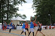 Deutsch: Beachhandball Europameisterschaften 2019 (Beach handball Euro); Tag 3: 4. Juli 2019 – Männer, Platzierungsrunde Gruppe III, Italien-Montenegro 2:0 (22:15, 18:7) English: Beach handball Euro; Day 3: 4 July 2019 – Men Consolation Round Group III – Italy-Montenegro 2:0 (22:15, 18:7)