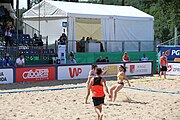 Deutsch: Beachhandball Europameisterschaften 2019 (Beach handball Euro); Tag 2: 3. Juli 2019 – Frauen, Vorrunde Gruppe C, Spanien-Griechenland 2:1 (12:20, 18:16; 8:2) English: Beach handball Euro; Day 2: 3 July 2019 – Women Preliminary Round Group C – Spain-Greece 2:1 (12:20, 18:16; 8:2)