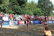 Deutsch: Beachhandball Europameisterschaften 2019 (Beach handball Euro); Tag 4: 5. Juli 2019 – Frauen, Viertelfinale, Spanien-Ungarn 1:2 (14:16, 26:16, 2:5) English: Beach handball Euro; Day 4: 5 July 2019 – Quarter Final Women – Spain-Hungary 1:2 (14:16, 26:16, 2:5)