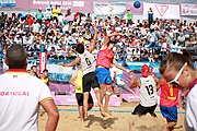 Deutsch: Beachhandball bei den Olympischen Jugendspielen 2018; Tag 7, 13. Oktober 2018; Jungen, Finale – Portugal-Spanien 1:2 English: Beach handball at the 2018 Summer Youth Olympics at 13 October 2018 – Boys Gold Medal Match – Portugal-Spain 1:2