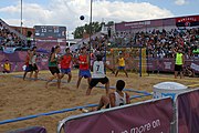 Deutsch: Beachhandball bei den Olympischen Jugendspielen 2018; Tag 7, 13. Oktober 2018; Jungen, Finale – Portugal-Spanien 1:2 English: Beach handball at the 2018 Summer Youth Olympics at 13 October 2018 – Boys Gold Medal Match – Portugal-Spain 1:2