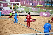 Deutsch: Beachhandball bei den Olympischen Jugendspielen 2018; Tag 6, 12. Oktober 2018; Mädchen, Platzierungsrundenspiel – Russland-Venezuela 2:0 English: Beach handball at the 2018 Summer Youth Olympics at 12 October 2018 – Girl's Consolation Round – Russland-Venezuela 2:0