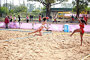 Deutsch: Beachhandball bei den Olympischen Jugendspielen 2018; Tag 6, 11. Oktober 2018; Mädchen, Platzierungssspiel Ränge 11-12 – Amerikanisch Samoa-Mauritius 2:1 English: Beach handball at the 2018 Summer Youth Olympics at 11 October 2018 – Girls Placement Match 11-12 – American Samoa-Mauritius 2:1