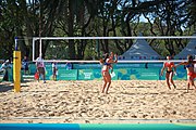 Deutsch: Beachvolleyball bei den Olympischen Jugendspielen 2018; Tag 8, 14. Oktober 2018; Mädchen, Achtelfinale – Bolivien-Puerto Rico 0:2 (18–21/18–21 ) English: Beach volleyball at the 2018 Summer Youth Olympics at 14 October 2018 – Girls Round of 16 – Bolivia-Puerto Rico 0:2 (18–21/18–21 )