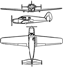 Bellanca Cruisair Senior 3-view drawing from Les Ailes February 15, 1947 Bellanca Cruisair Senior 3-view Les Ailes February 15, 1947.png