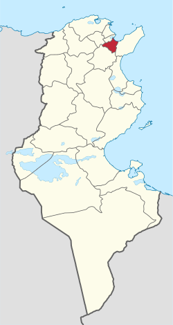 Map of Tunisia with Ben Arous highlighted