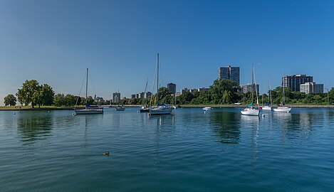 Boats at Montrose Harbor, Uptown Chicago, Illinois, US