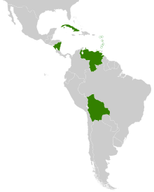 Bolivarian Alliance for the Peoples of Our America (orthographic projection) Without Honduras.svg