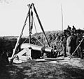 Union troops removing an 8-inch Confederate columbiad from Fort McAllister, Georgia.