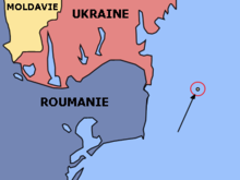 Emplacement de l'île par rapport aux côtes ukrainiennes et roumaines.