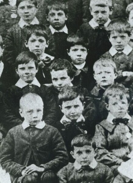 Seven-year-old Chaplin (centre, head slightly cocked) at the Central London District School for paupers, 1897