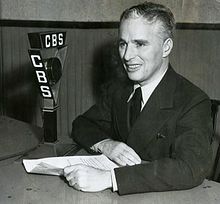 Silent movie star Charlie Chaplin using his voice on CBS Chaplin cbs 1933.jpg