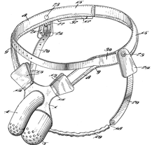 Image of a chastity belt from a patent document. For entire document, see: Page 1, 2, 3, 4, 5, 6 Chastity belt Heyser 0.png