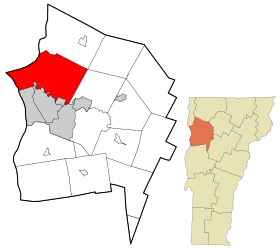 Chittenden County Vermont incorporated and unincorporated areas Colchester highlighted.svg