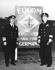 The Chief of Naval Operations, Admiral Forrest P. Sherman, and Rear Admiral John E. Wilkes, Commander, US Naval Forces Germany, at the headquarters at Heidelberg 1950 Commander Naval Forces Germany.jpg
