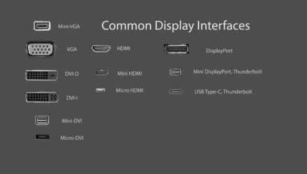 Common display interfaces, to scale