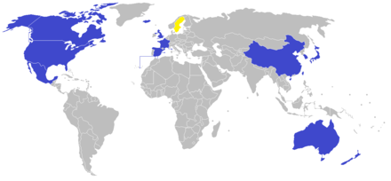 List of countries that operate Costco (blue: current, yellow: planned)