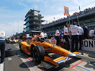 Indianapolis is home to the annual Indianapolis 500 race. Dallara DW12 (Fernando Alonso) 2017 Indianapolis 500.jpg