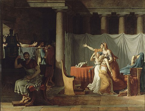 The Lictors Bring Home the Sons of Brutus by Jacques-Louis David (1784) David Brutus.jpg