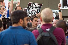 Hogg (center) speaking at a rally in Fort Lauderdale, Florida, February 17, 2018 David Hogg speaking in Fort Lauderdale.jpg