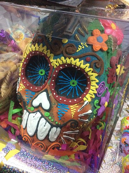 Large sugar skull offered for sale in Mexico.