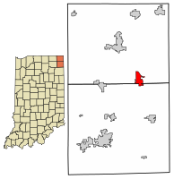 Location of Hamilton in DeKalb County and Steuben County, Indiana.