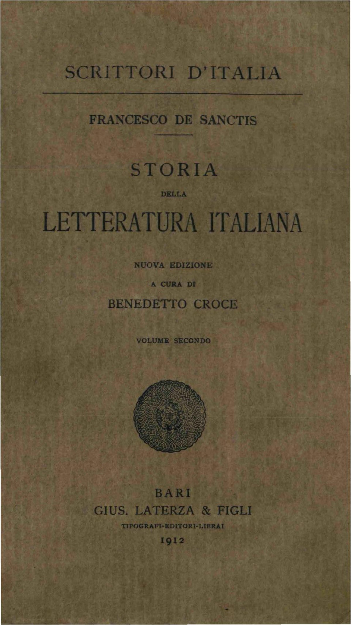 File:De Sanctis, Francesco – Storia della letteratura italiana, Vol. II,  1912 – BEIC 1807957.pdf - Wikimedia Commons