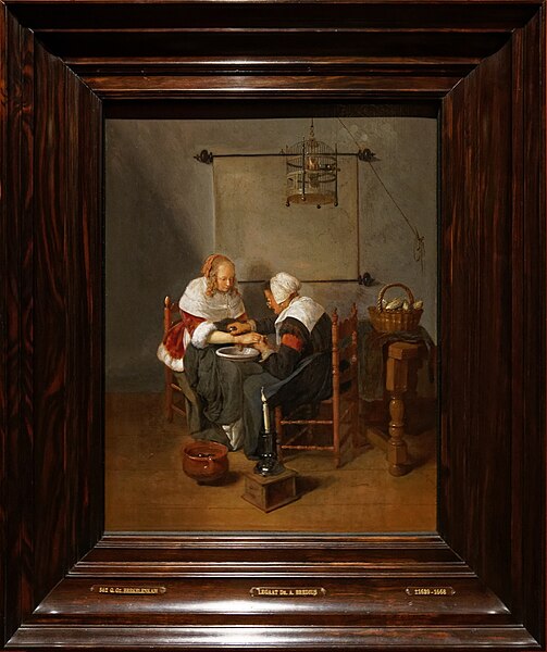 File:Den Haag - Mauritshuis - Quiringh Gerritsz. van Brekelenkam (1622-1668) - An Old Woman Bleeding a Young Woman, known as 'The Bloodletting' 1660.jpg