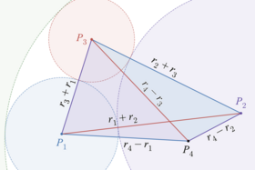 Here the outer Soddy center lies outside the triangle. Descartes' theorem from Soddy circles 2.png