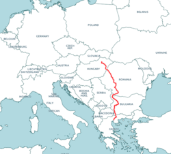 Az E79-es út vonalvezetése Miskolctól Szalonikiig