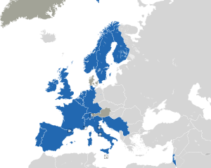 Um mapa colorido dos países da Europa