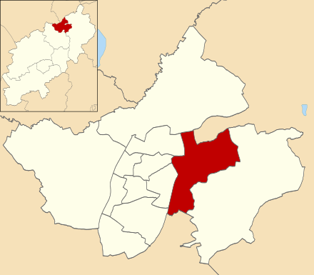 Location of East ward East ward in Corby 1976.svg