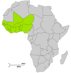 Mapon de Afriko indikanta la ECOwAS-regionon.